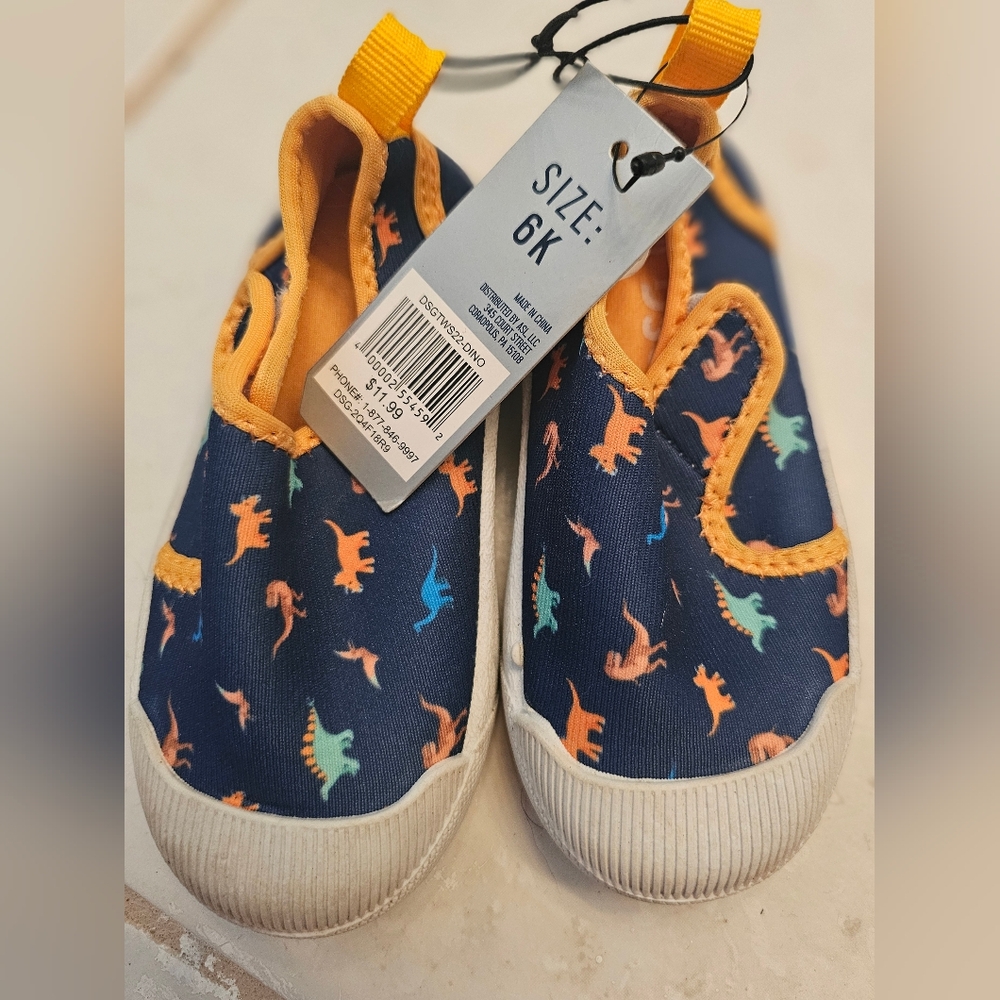 DSG Kids Dinosaur Print Slip-On Sneakers - Navy and Orange